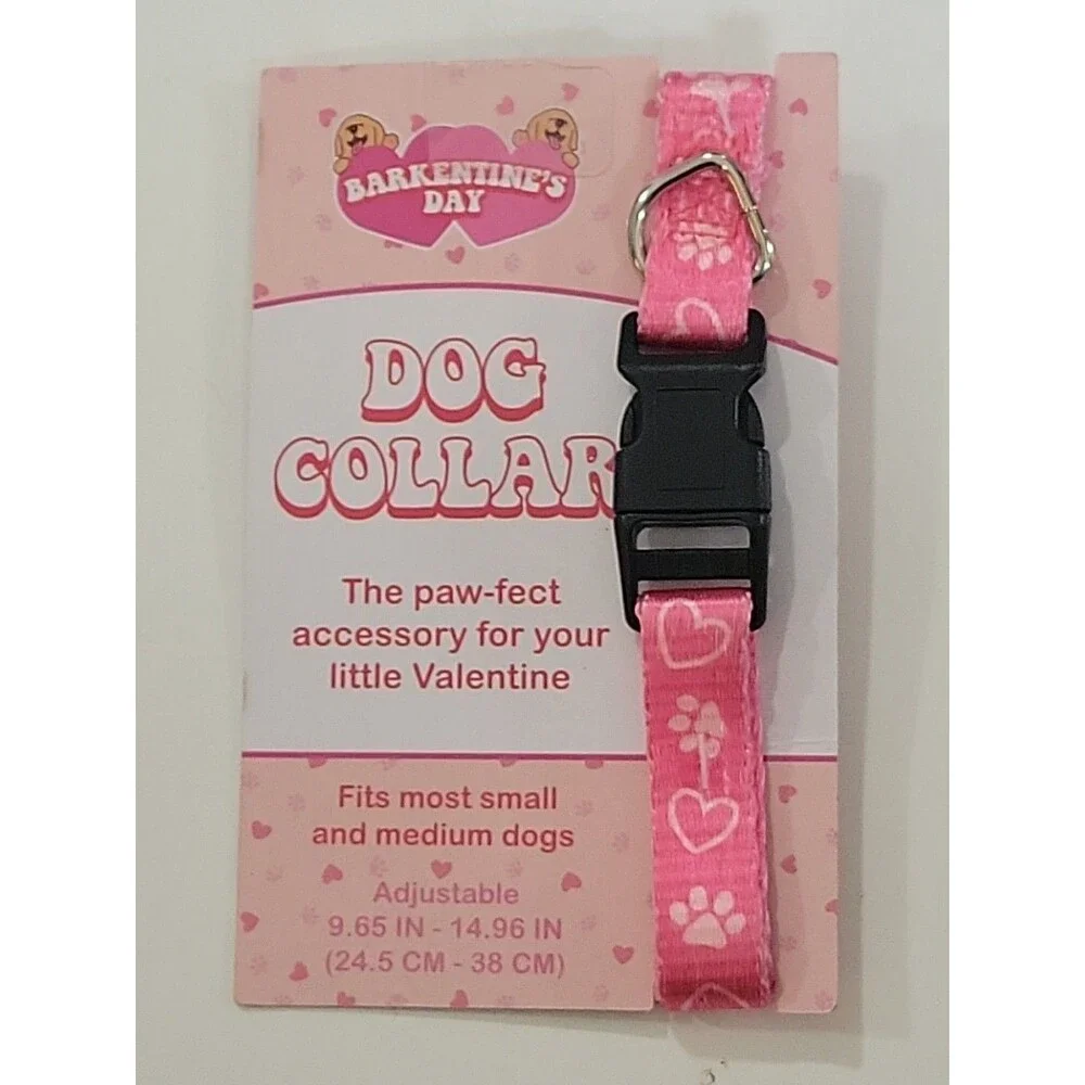 Pink Paw Prints And Hearts Valentines Dog Collar Fits Most Small To Medium‎ Dogs